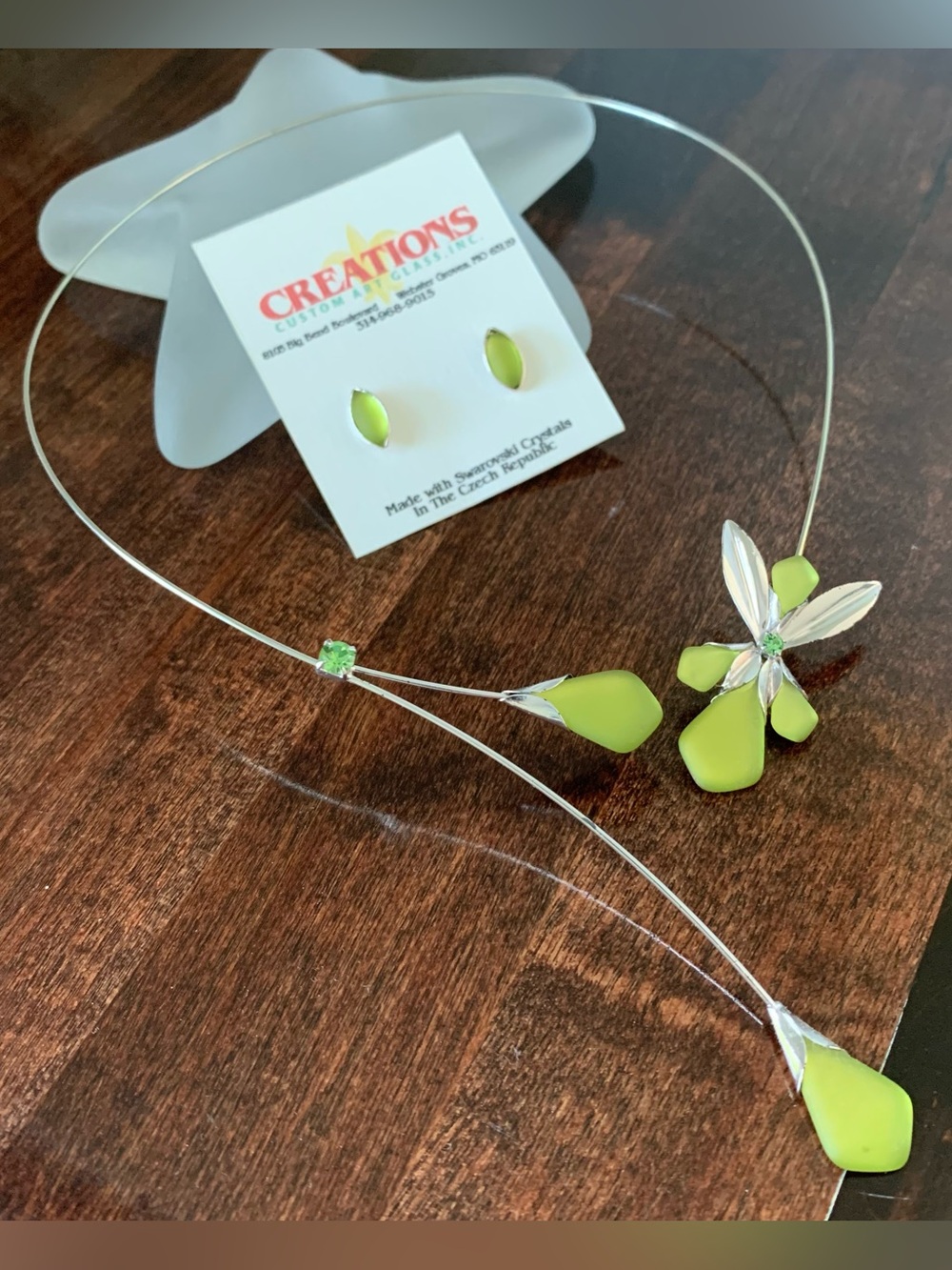 NWT 1990s vintage Creations Custom Art Glass silvertone necklace & earrings